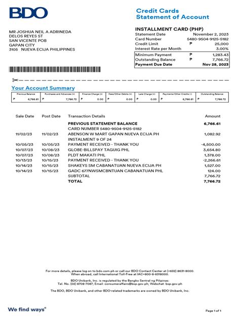 bdo soa|Receive your monthly Statement of Account online and help save .